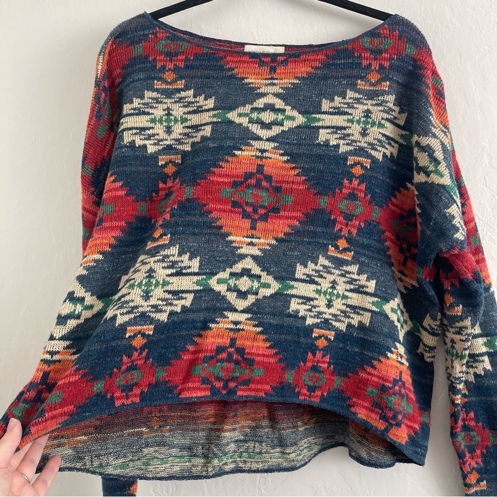DENIM & SUPPLY RL Aztec Southwest Wide Neck Boxy Sweater Cotton Womens Size XL - Picture 3 of 5